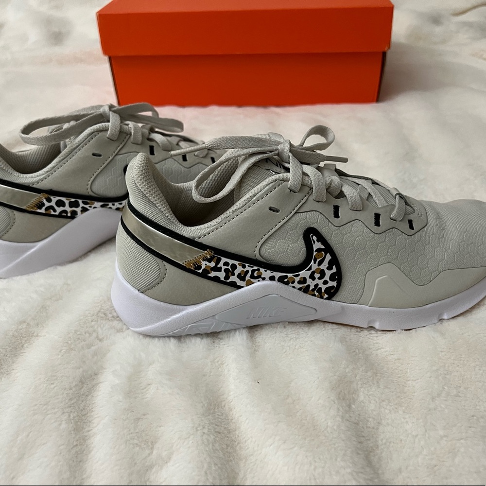 Nike Gray Athletic Shoes with Leopard Print